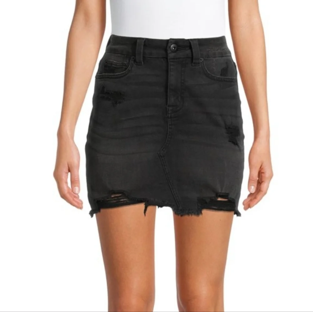 American Eagle Distressed Black Denim Mini Skirt 12 Reg
